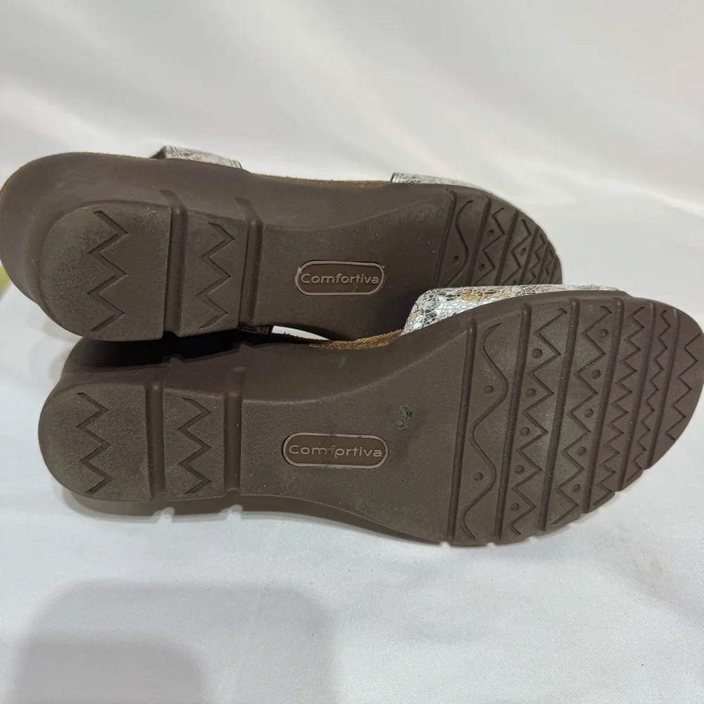Comfortiva Womens Abria Pillowtop Wedge‎ Sandals Gray Floral Slingback Size 11W